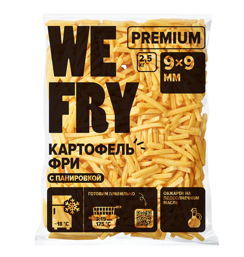 Картофель фри с панировкой Fry Me PREMIUM 9х9 мм 1уп/2,5кг (S04) 1/5