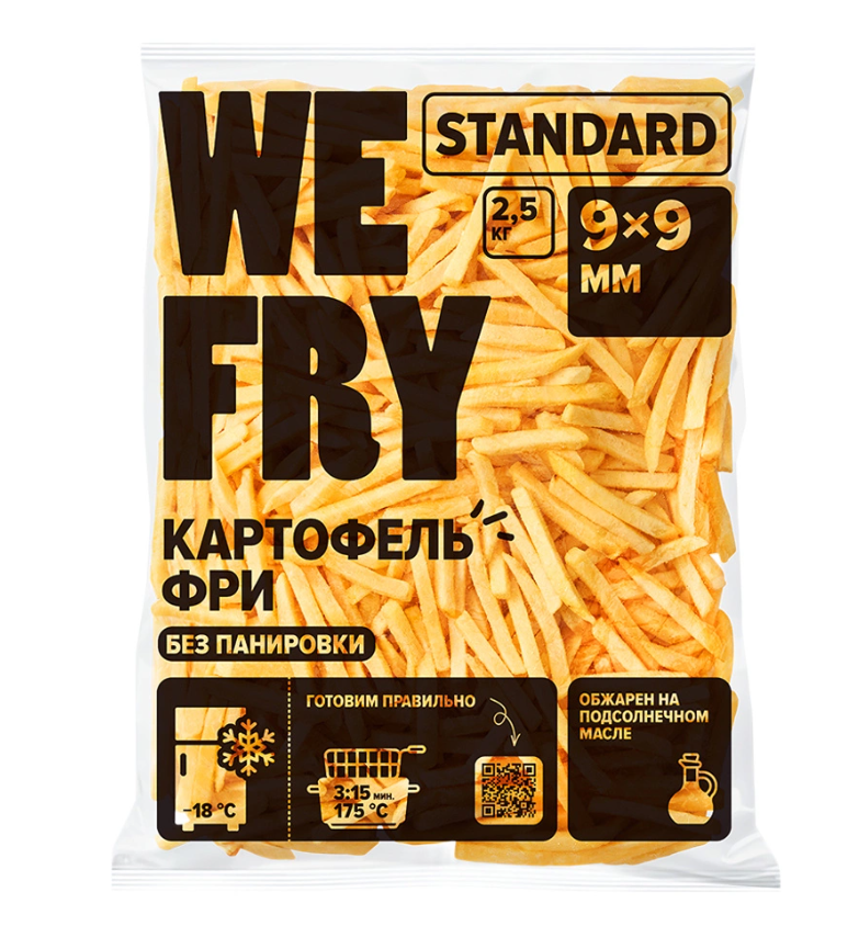 Картофель фри без панировки Fry Me Standart 9х9 мм 1уп/2,5кг (F79) 1/5