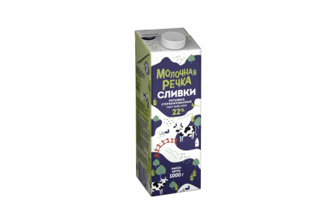 СЛИВКИ 22% стерилизованные 1л, МОЛОЧНАЯ РЕЧКА (0°С) М 1/12